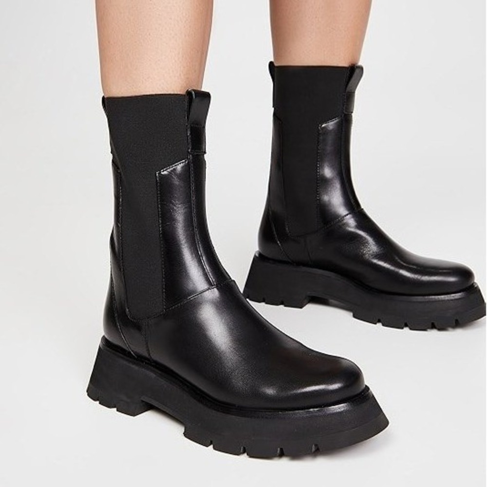 3.1 Phillip Lim Kate Lug Sole Combat Boot Black Leather Platform Sz 39.5 / 9.5